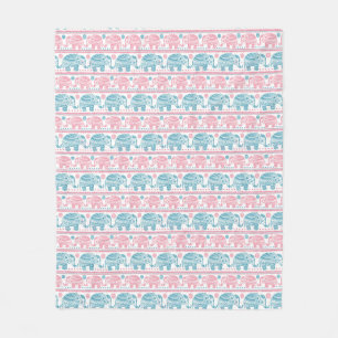 Couverture Polaire Rose et motif ethnique turquoise d'éléphant