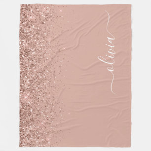 Couverture Polaire Rose Gold Blush Pink Parties scintillant Script Mo