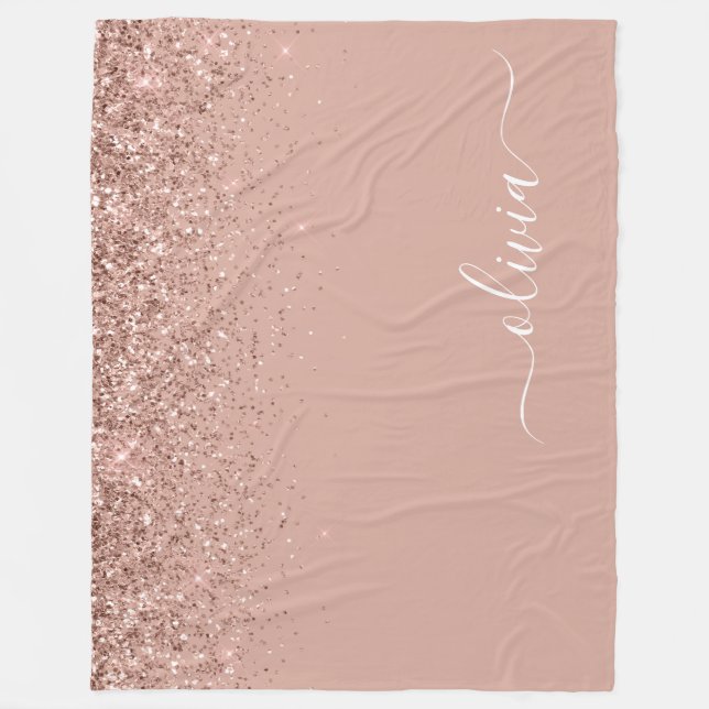 Couverture Polaire Rose Gold Blush Pink Parties scintillant Script Mo (Devant)