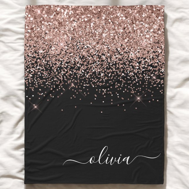 Couverture Polaire Rose Gold Blush Pink Parties scintillant Script Mo (Créateur téléchargé)