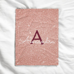 Couverture Polaire Rose Gold Burgundy Sparkle Parties scintillant Nom
