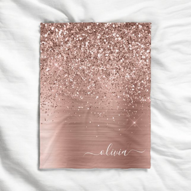 Couverture Polaire Rose Gold Métal Brossé Paillettes Monogramme (Créateur téléchargé)
