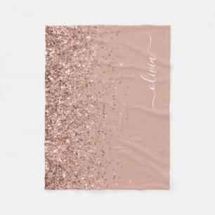 Couverture Polaire Rose Gold Pailleté Monogramme Nom Rose Blush
