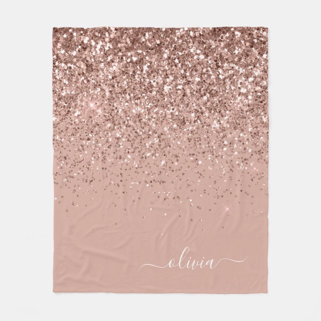Couverture Polaire Rose Gold Pailleté Monogramme Nom Rose Foncé (Devant)
