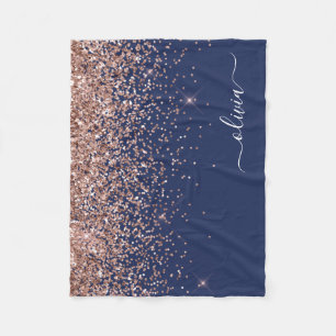 Couverture Polaire Rose Gold Rose Pâle Bleu Marine Pailleté Monogramm