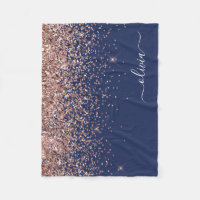 Rose Gold Rose Pâle Bleu Nuit Paillettes Monogramm