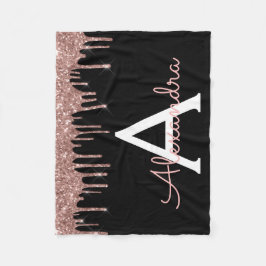 Couverture Polaire Rose Gold - Rose Pâle et Noir Paillettes Monogramm