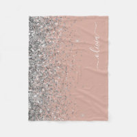 Rose Gold Rose Pâle Paillettes Argent Monogramme