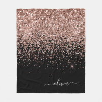 Rose Gold Rose Pâle Paillettes Noir Monogramme Nom