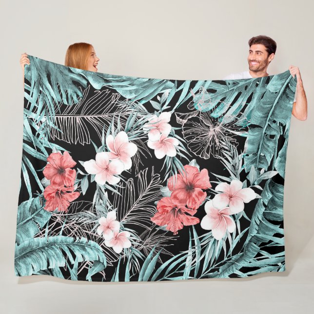 Couverture Polaire Rose Gold Tropical Botanical Island Paradise Chic (En situation)