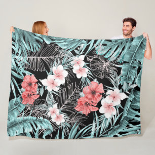 Couverture Polaire Rose Gold Tropical Botanique Île Paradis Chic