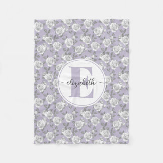 Couverture Polaire Rose Jardin Monogramme Lavande