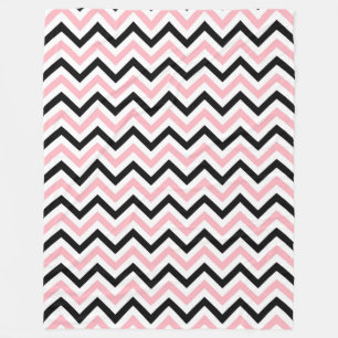 Couverture Polaire Rose, Noir, Blanc Grand Motif Chevron ZigZag