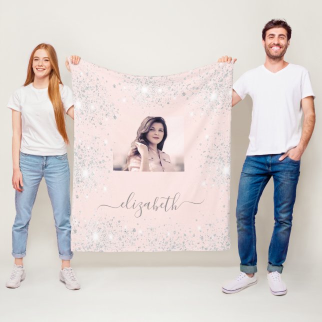 Couverture Polaire Rose or blush argent parties scintillant photo nom (En situation)