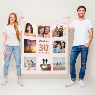 Couverture Polaire Rose or blush photo collage nom 30e anniversaire