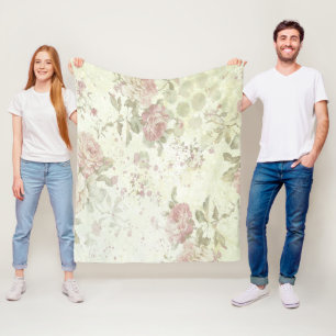Couverture Polaire Rose Pâle Vert Floral Cottage Core Chic Décontract