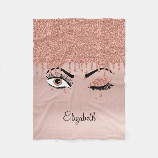 Couverture Polaire Rose Pink Gold Eyelashes Dripping Glitter (Devant)
