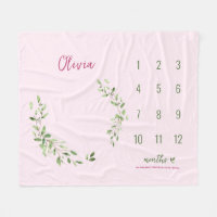 Rose Vert Feuilles Baby Girl Monthly Milestone