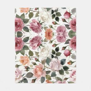 Couverture Polaire Roses à l'aquarelle avec une douce lueur romantiqu