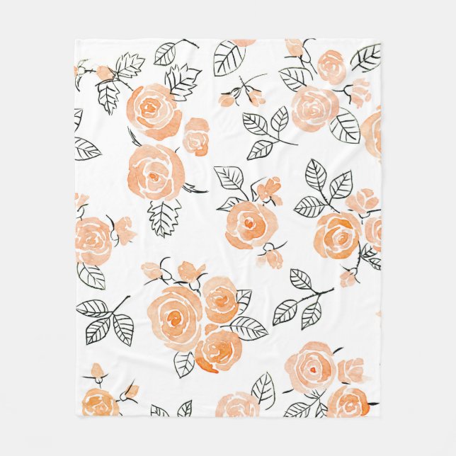 Couverture Polaire Roses d'aquarelle : Arrière - plan blanc d'encre (Devant)