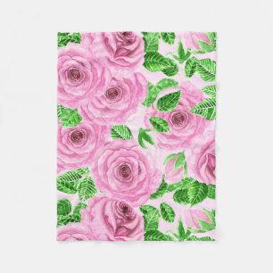 Couverture Polaire Roses d'aquarelle rose avec feuilles et pattes de