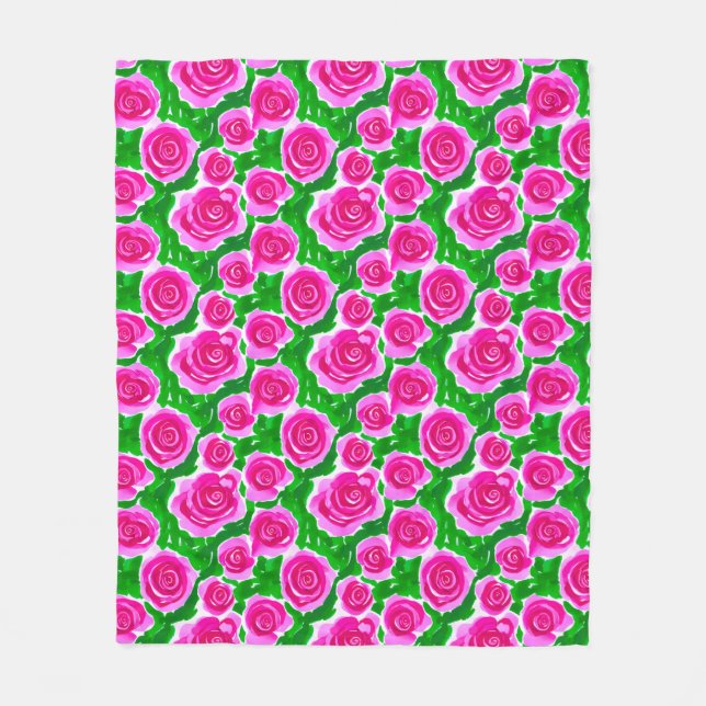 Couverture Polaire Roses d'aquarelle rose Fuchsia (Devant)