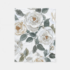 Couverture Polaire Roses de jardin | Floral vintage aquarelle blanc