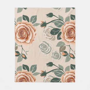 Couverture Polaire Roses de style boho en orange pastel et vert sauge