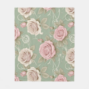 Couverture Polaire Roses Inspirés de l'Art Nouveau dans des Teintes d