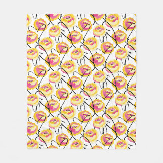 Couverture Polaire Roses jaunes fantaisie lignes d'encre grunge noir 