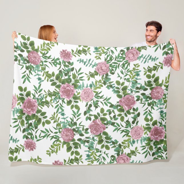 Couverture Polaire Roses roses Jardin Printemps Mariage (En situation)