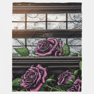 Couverture Polaire Roses violets près de la fenêtre - style gothique