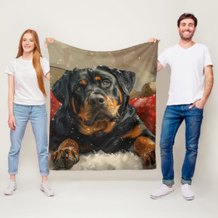Couverture Polaire Rottweiler chien festif de Noël