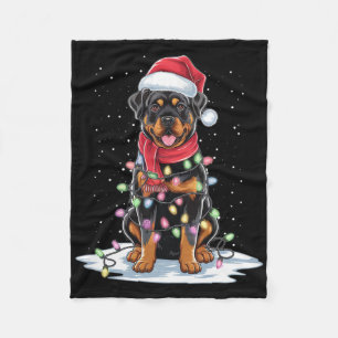 Couverture Polaire Rottweiler Chien Santa Chapeau Noël Arbre Lumière