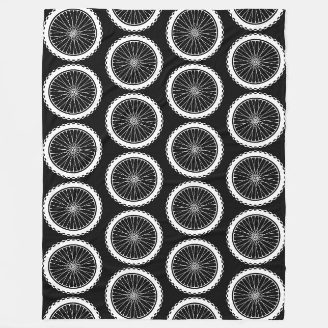 Couverture Polaire Roue VTT - Blanc sur Noir (Devant)