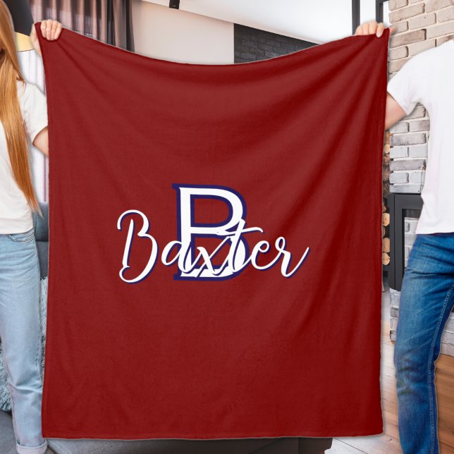 Couverture Polaire Rouge Blanc & Bleu Nom et Monogramme Personnalisé (Red White & Blue Name and Monogram Personalized Fleece Blanket
)