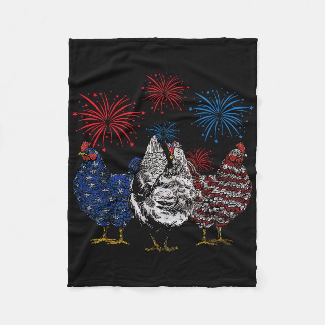 Couverture Polaire Rouge Blanc Bleu Poulet ferme Animal Patriotique 4 (Devant)