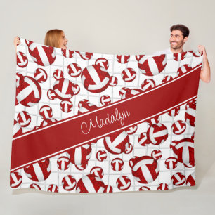Couverture Polaire rouge blanc ceinturon couleurs volleyballs net acc