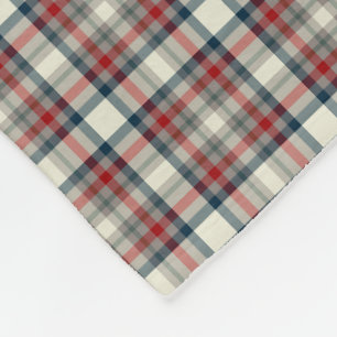 Couverture Polaire Rouge, bleu marine et plaid de gris