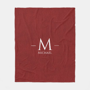 Couverture Polaire Rouge Brown Faux Cuir Monogramme Nom Personnalisé