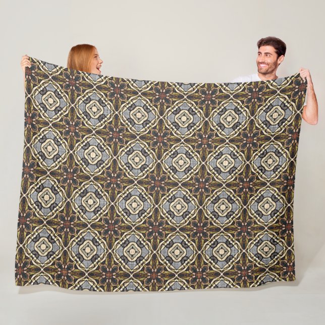 Couverture Polaire Rouge Brown gris ocre Hip Bohême Bali Art Motif (En situation)