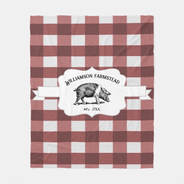 Couverture Polaire Rouge Buffalo Plaid Farm Pig Fleece Blanche (Devant)