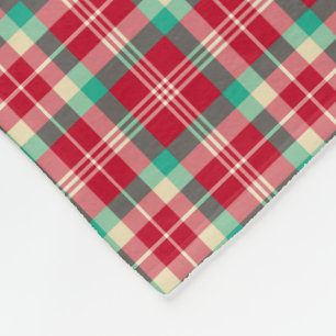 Couverture Polaire Rouge cerise, vert et crème Retro Noël Plaid