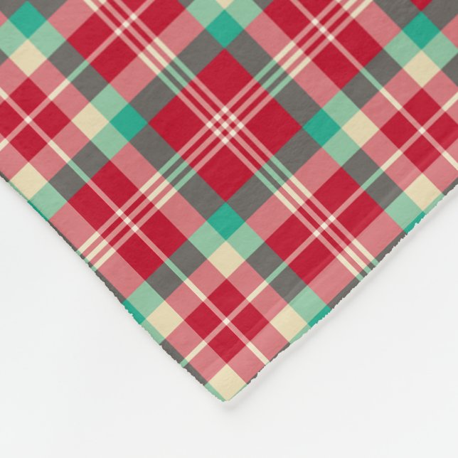Couverture Polaire Rouge cerise, vert et crème Retro Noël Plaid (Coin)