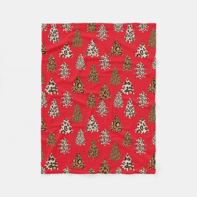 Couverture Polaire Rouge des arbres de Noël Empreintes de léopard (Devant)