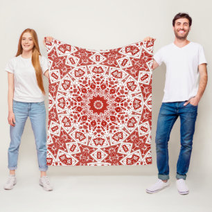 Couverture Polaire rouge et blanc, bandana ethnique