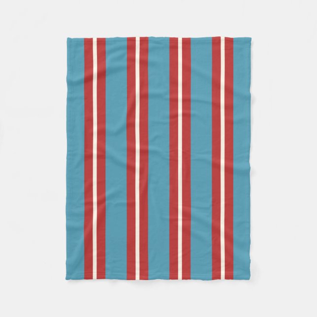 Couverture Polaire Rouge et Bleu vif Motif rayé Design moderne (Devant)