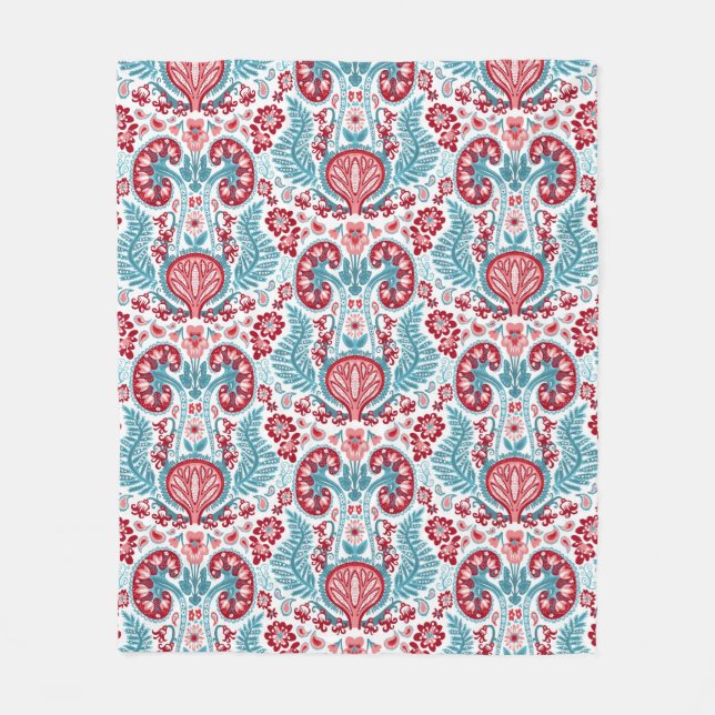 Couverture Polaire Rouge et Teal de damassé de rein (Devant)