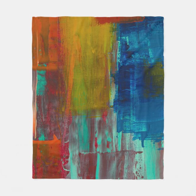 COUVERTURE POLAIRE ROUGE JAUNE BLEU ET BLANC PEINTURE ABSTRAITE (Devant)