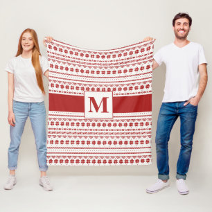 Couverture Polaire Rouge Lumineux Nordique Et Blancs Hiver